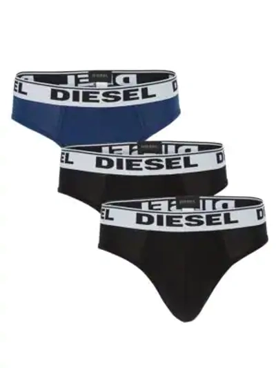 Shop Diesel Logo-waist Stretch Briefs In Blue Multi