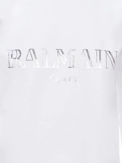 Shop Balmain Logo Print Sweatshirt In White Silver