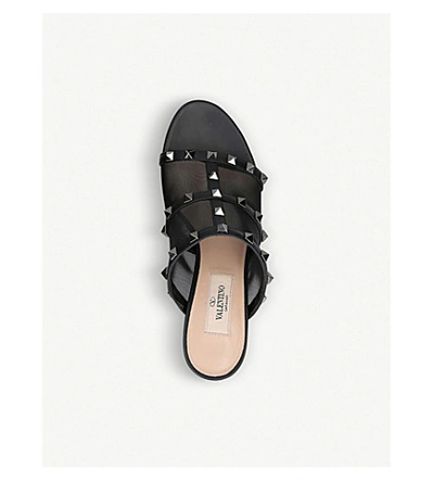 Shop Valentino Rockstud Leather And Mesh Mules In Black
