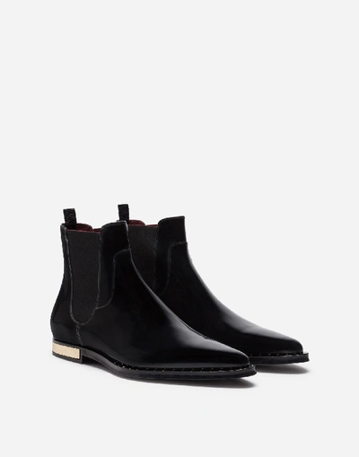 Shop Dolce & Gabbana Brushed Calfskin Chelsea Boots In Black