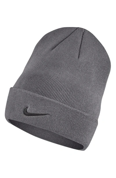 Shop Nike Cuffed Dri-fit Utility Beanie - Grey In Gunsmk