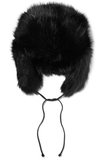 Shop Eugenia Kim Owen Leather-trimmed Faux Fur Hat In Black