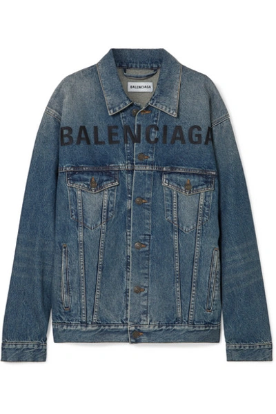 Shop Balenciaga Oversized Embroidered Denim Jacket In Blue