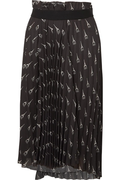 Shop Balenciaga Asymmetric Pleated Printed Crepe Midi Skirt In Black