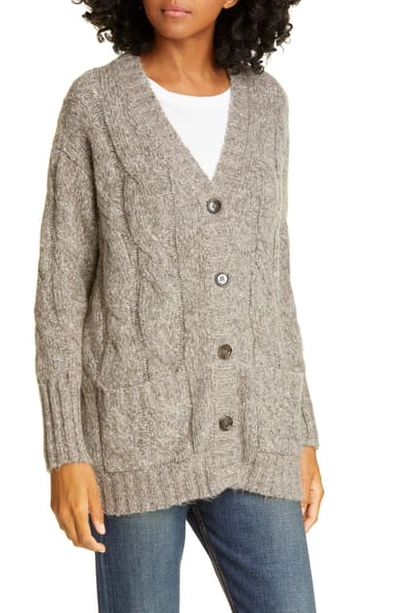 Shop Allude Cable Knit Cardigan In Brown