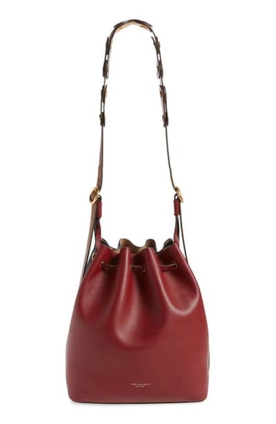 Shop Tory Burch Caroline Leather Hobo Bag In Blood Red / Midnight