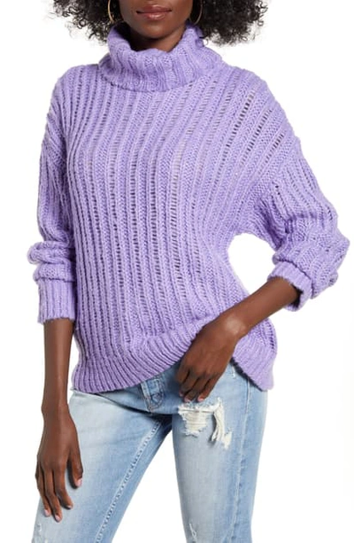 Shop Joa Cable Knit Turtleneck Sweater In Iris