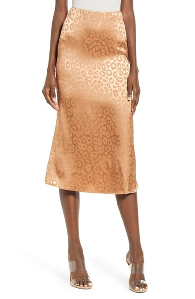 Shop Joa Textured Leopard Print Bias Cut Satin Skirt In Brown Leopard
