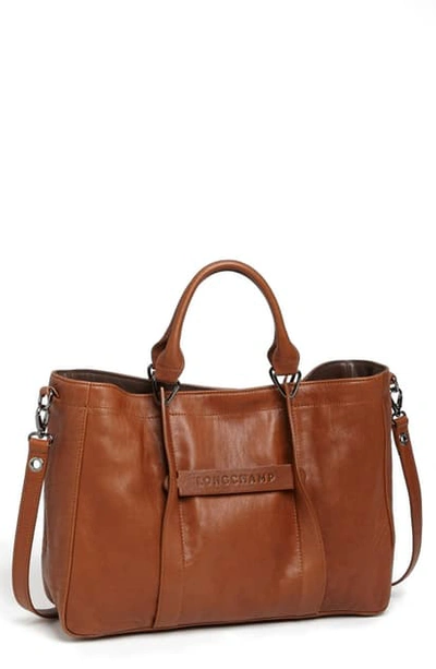 Shop Longchamp '3d - Medium' Leather Tote - Brown In Khaki