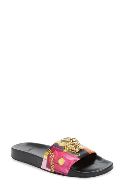 Shop Versace Medusa Pool Slide Sandal In Multicolor/ Black