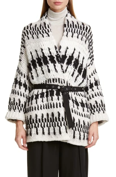 Shop Brunello Cucinelli Nordic Belted Cashmere Blend Cardigan In Beige Black