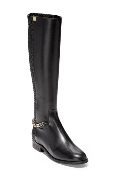 Shop Cole Haan Idinia Stretch Knee High Boot In Black Leather