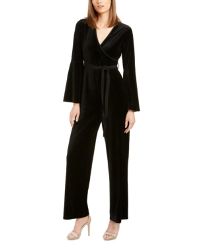 Shop Calvin Klein Velvet Wrap Jumpsuit In Black