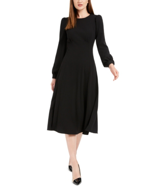 black puff sleeve midi dress