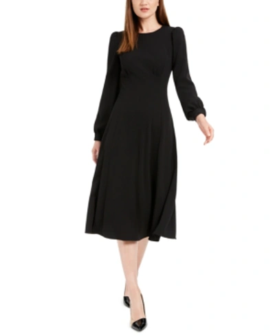 Shop Calvin Klein Puff-sleeve Midi Dress In Black