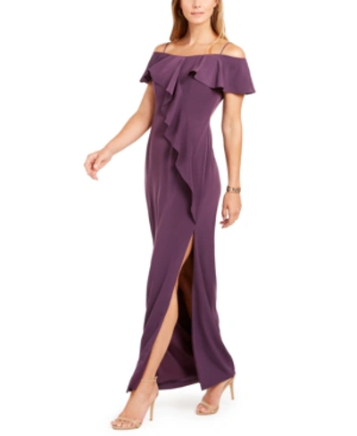 Shop Adrianna Papell Flounce Crepe Gown In Currant