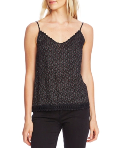 Shop Vince Camuto Wistful Prairie Printed Crochet-trimmed Camisole In Rich Black