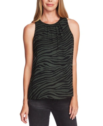 Shop Vince Camuto Tranquil Tiger Printed Sleeveless Blouse In Dark Willow