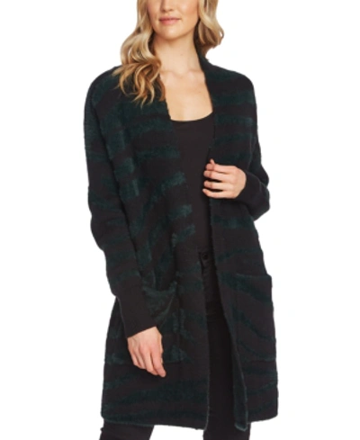 Shop Vince Camuto Tiger-striped Open-front Cardigan In Dark Willow