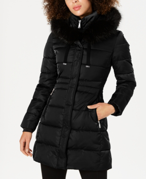 tahari faux fur trim puffer coat
