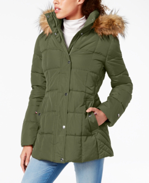 tommy hilfiger faux fur hood puffer coat