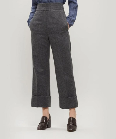 Shop Lemaire High-rise Straight-leg Wool-blend Trousers In Grey