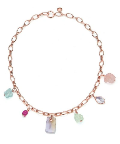 Shop Monica Vinader X Caroline Issa Rose Gold Vermeil Multi-stone Necklace In White
