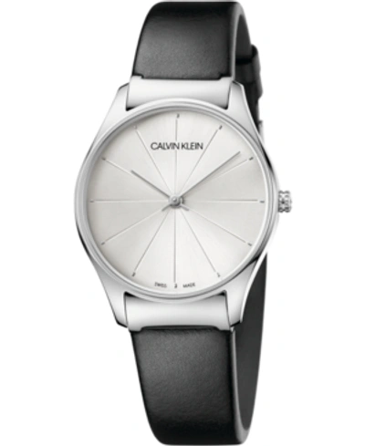 Shop Calvin Klein Women's Classic Too Black Leather Strap Watch 32mm