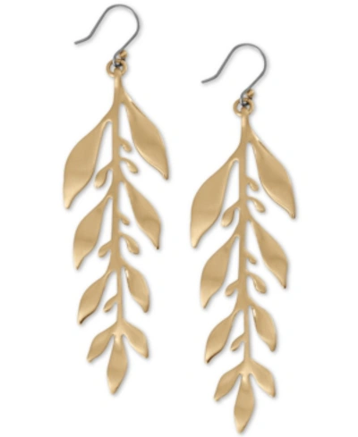 Shop Lucky Brand Gold-tone Organic Leaf Drop Earrings
