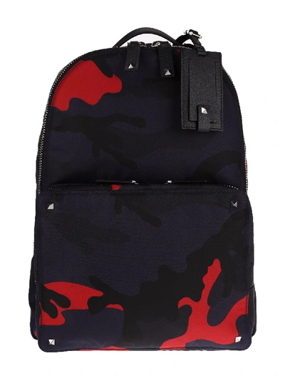 Shop Valentino Camouflage Backpack In Camouflage Red Blue