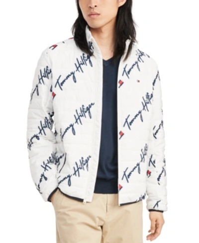 Shop Tommy Hilfiger Men's Insulator Quilted Logo-print Jacket In Bright White / Multi