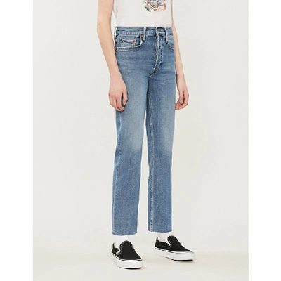 Shop Re/done Stove Pipe Cropped Straight High-rise Jeans In Medium Stone
