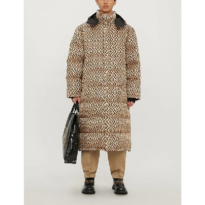 Shop Gucci Geometric-print Shell-down Coat In Beige Brown