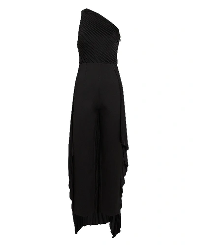 Shop Solace London Winnie Pleated One-shoulder Jumpsuit In Black