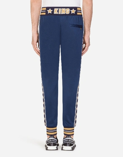 Shop Dolce & Gabbana Jersey Pants With Bands In Blue