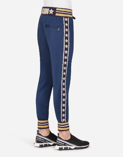 Shop Dolce & Gabbana Jersey Pants With Bands In Blue