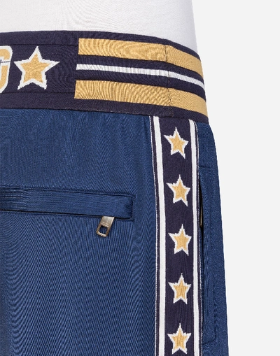 Shop Dolce & Gabbana Jersey Pants With Bands In Blue