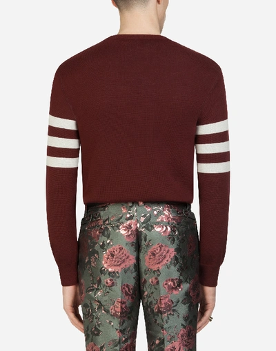 Shop Dolce & Gabbana Round-neck Wool Jacquard Sweater In Bordeaux