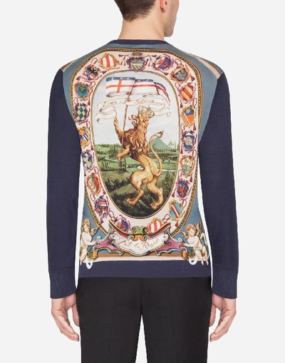 Shop Dolce & Gabbana Silk Round-neck Sweater With Dg King Print In Multi-colored