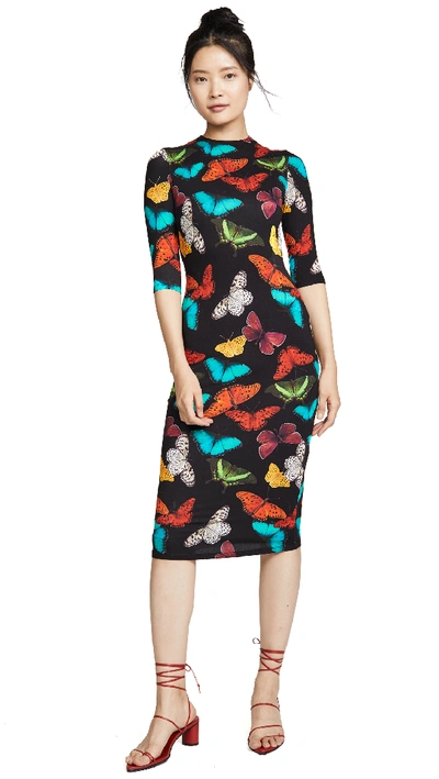 Shop Alice And Olivia Delora Fitted Mock Neck Dress In Md Butterflies