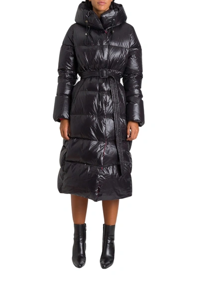 Shop Nicole Benisti Long Puffe Jacket With Hood And Belt In Nero