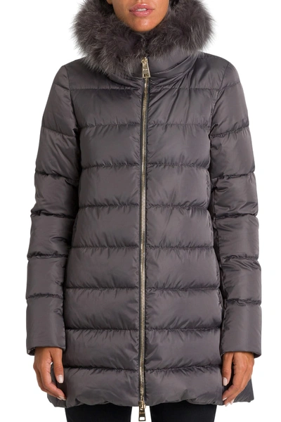 Shop Herno Down-jacket With Fox Fur Hood In Grigio