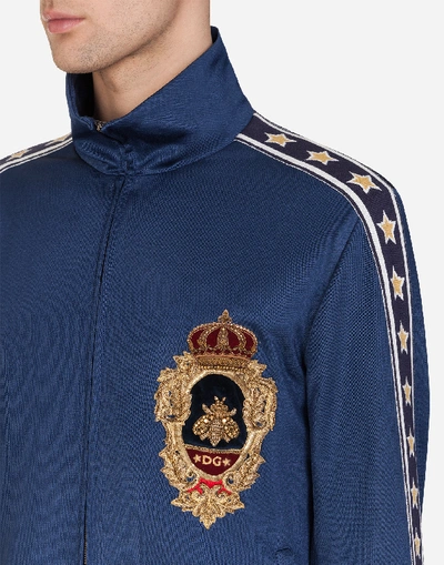 Shop Dolce & Gabbana Cotton Zip-up Sweatshirt With Heraldic Patch In Blue
