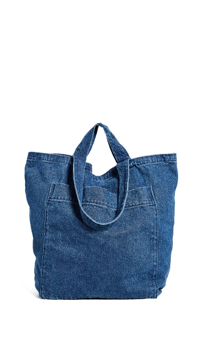 Shop Baggu Giant Pocket Tote Bag In Dark Denim
