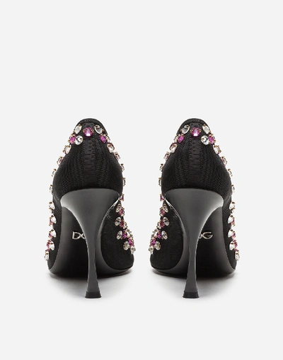 Shop Dolce & Gabbana Mesh Pumps With Bejeweled Embroidery In Black