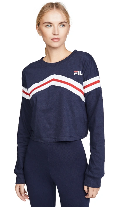 Shop Fila Aja Zigzag Long Sleeve Crop Tee In Peacoat/white/chinese Red