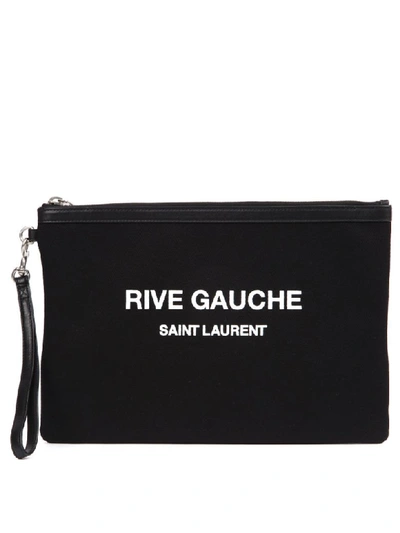 Shop Saint Laurent Black Canvas Rive Gauche Clutch In Black/white