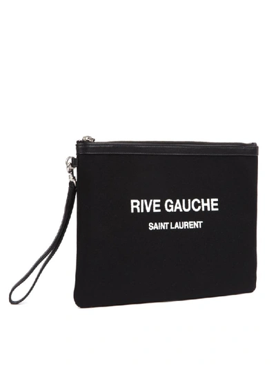 Shop Saint Laurent Black Canvas Rive Gauche Clutch In Black/white