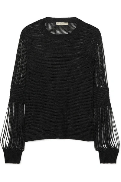 Shop Bottega Veneta Metallic Crochet-knit And Chainmail Sweater In Black