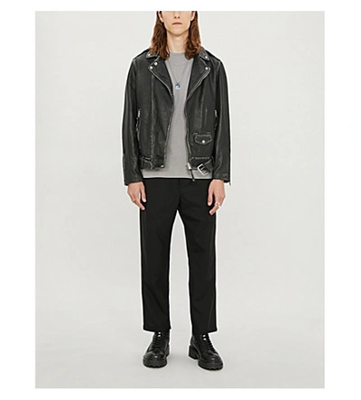 Shop Allsaints Hawley Distressed Leather Biker Jacket In Black